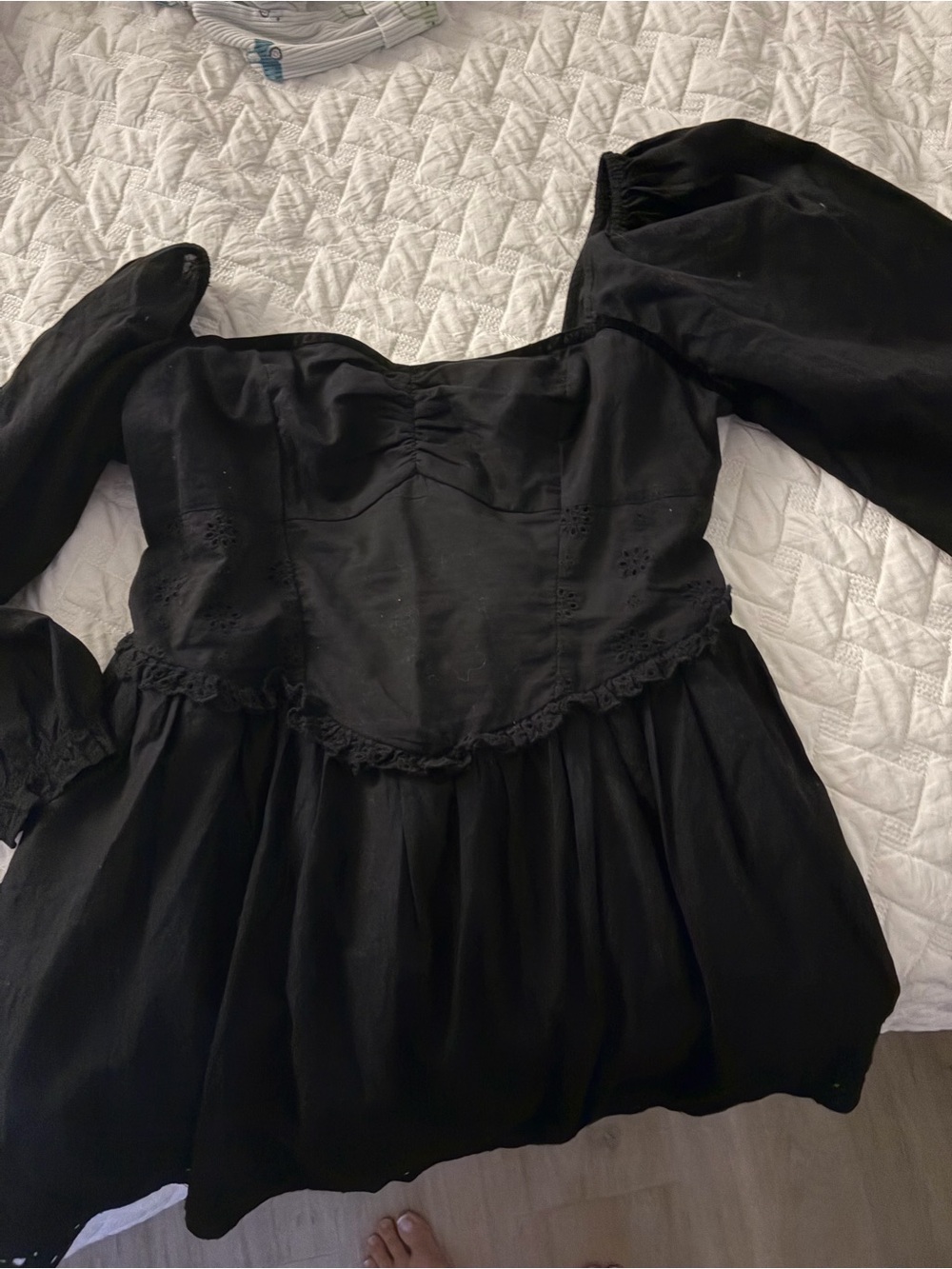 American eagle Black Peasant Sleeve Smocked Bust Mini Dress